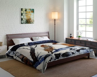 Comforter, Watercolor artist and Illustrator Jim Lagasse, The Fox and the Owl blanket, 104" x 88" comforter blanket