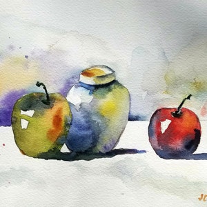 Still-Life Painting, abstract still life watercolor, abstract expressionism art, Jim Lagasse Watercolor artist, fruit painting