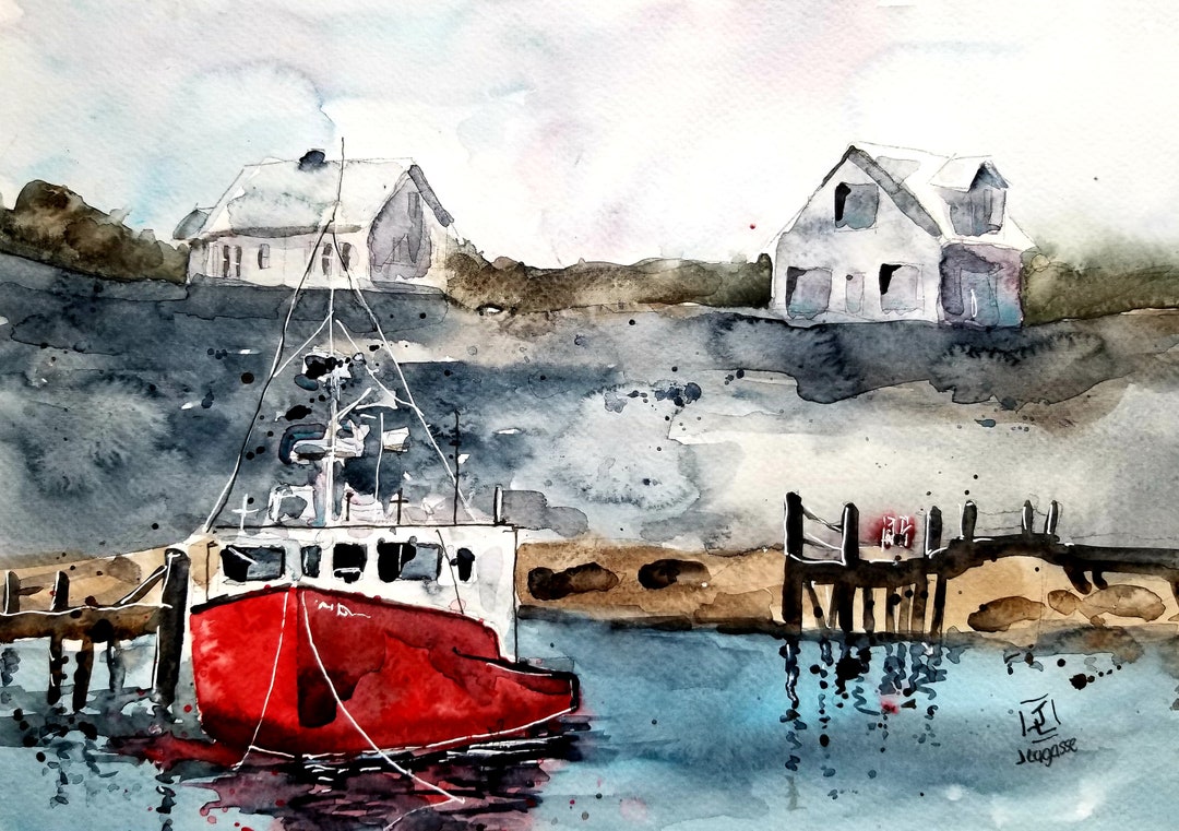Lobster Boat Watercolor Painting. Seascape. Original Painting, Jim