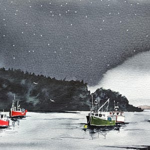 Lobster Boat watercolor painting. seascape. original painting, jim lagasse, wall decor, Boats, wall art, watercolor painting, Maine