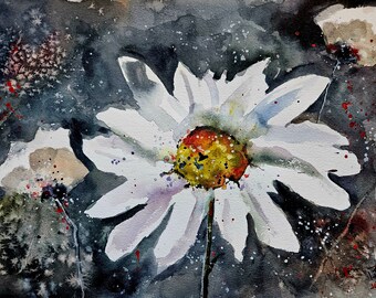 Daisy flower, Original watercolor painting, affordable art, wall art, painting, Jim Lagasse, Home decor, wall paintings, Daisy flower