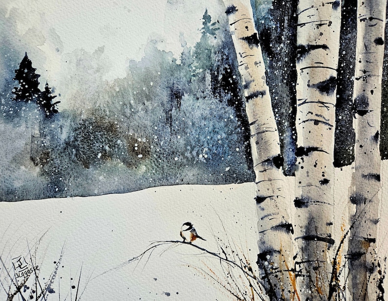 Chickadee Prints, animal prints, bird prints, animal art, wall art, birds, birch tree art, nursery art, bird art, Maine artist, Jim Lagasse image 1