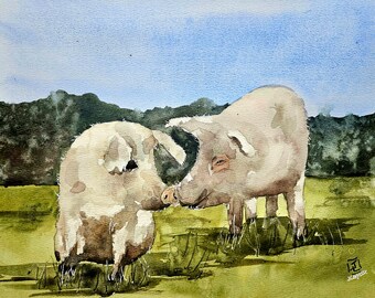 Original Watercolor Painting Braham Bull This is Not a Print - Etsy