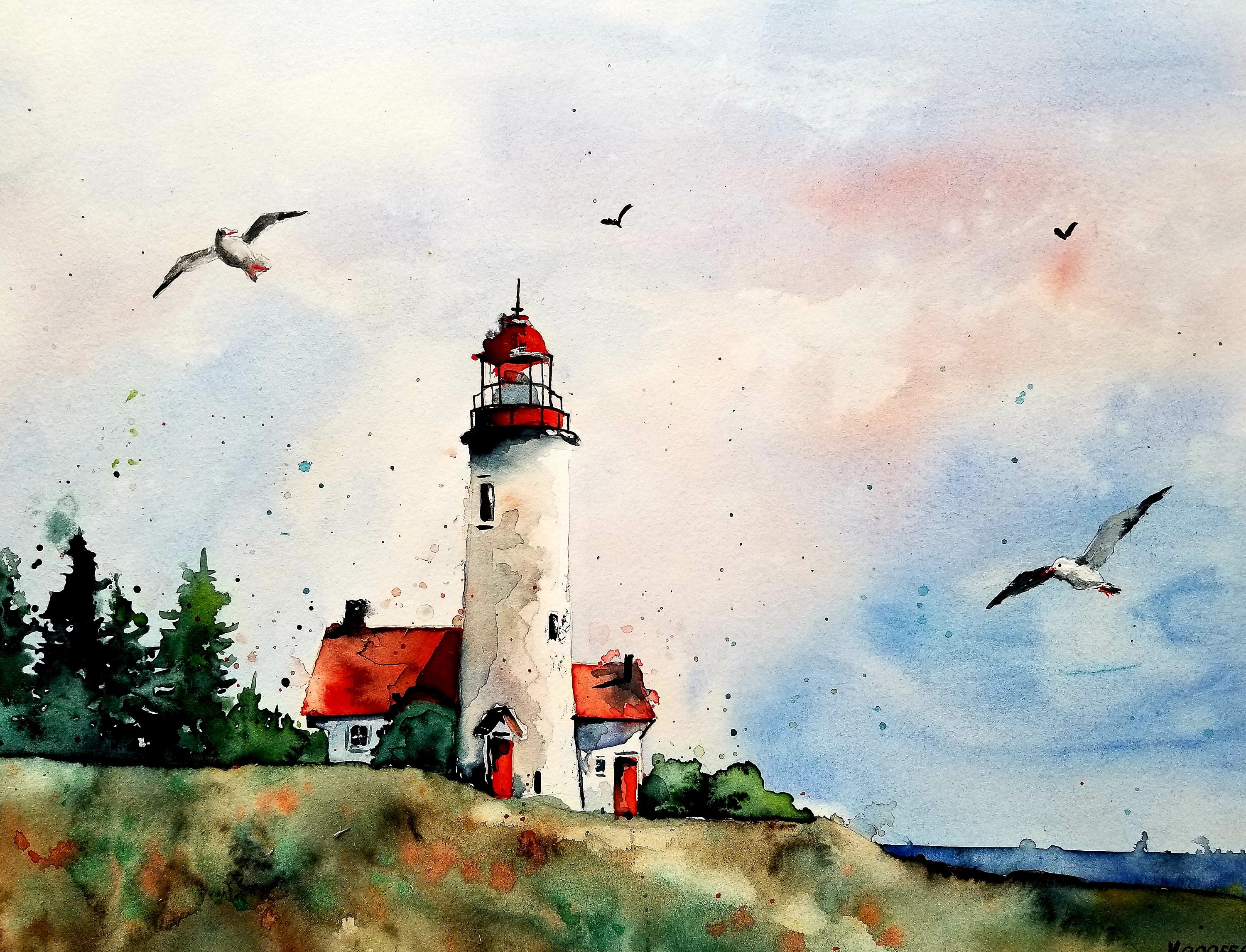 Watercolor Print/lighthouse Original Watercolor/original Print, Modern ...