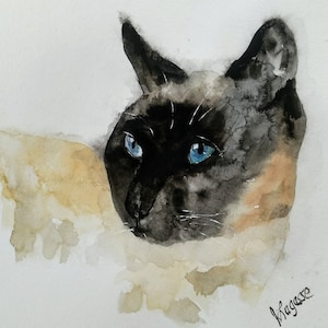 WinnieNo871アクリル画  シャム猫 窓の上の猫 5 x 7 アートプリント リンクスポイント シャム猫