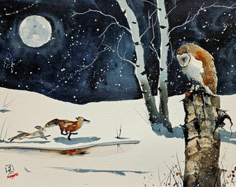 Original Fuchs-Gemälde, Fuchs-Kunst, Fuchs-Aquarell, Tiergemälde, Originalkunst, Gemälde, Tiere, Kinderzimmerkunst, Raumdekoration, Tiergemälde