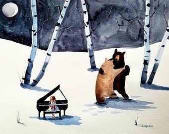 5 x 7&quot; Prints , Bears dancing prints, watercolor prints, affordable prints, 5 x 7 art, prints, Jim Lagasse