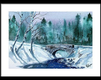 Original Watercolour Painting by Jim Lagasse | Trees Painting | Original Landscape Watercolour | Winter Trees Painting | Original Watercolor