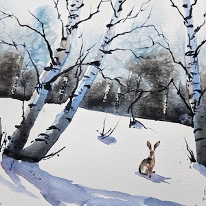 Rabbit Painting, Animal Art, children&#39;s room art, ORIGINAL, Hare , watercolor painting, original WATERCOLOR , Hare Painting Animal Art
