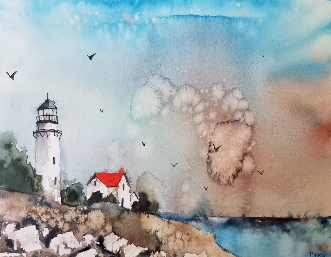 ORIGINAL Painting Watercolor, Lighthouse Painting, Watercolor ...