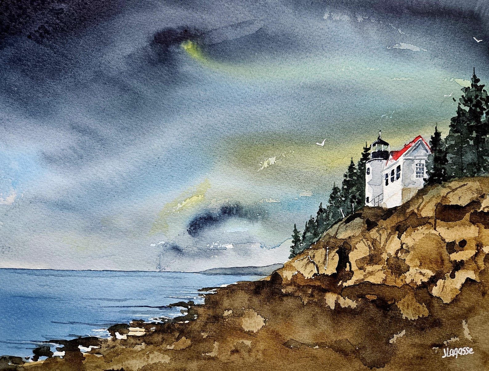 Lighthouse Original Painting Watercolor, Lighthouse Painting ...