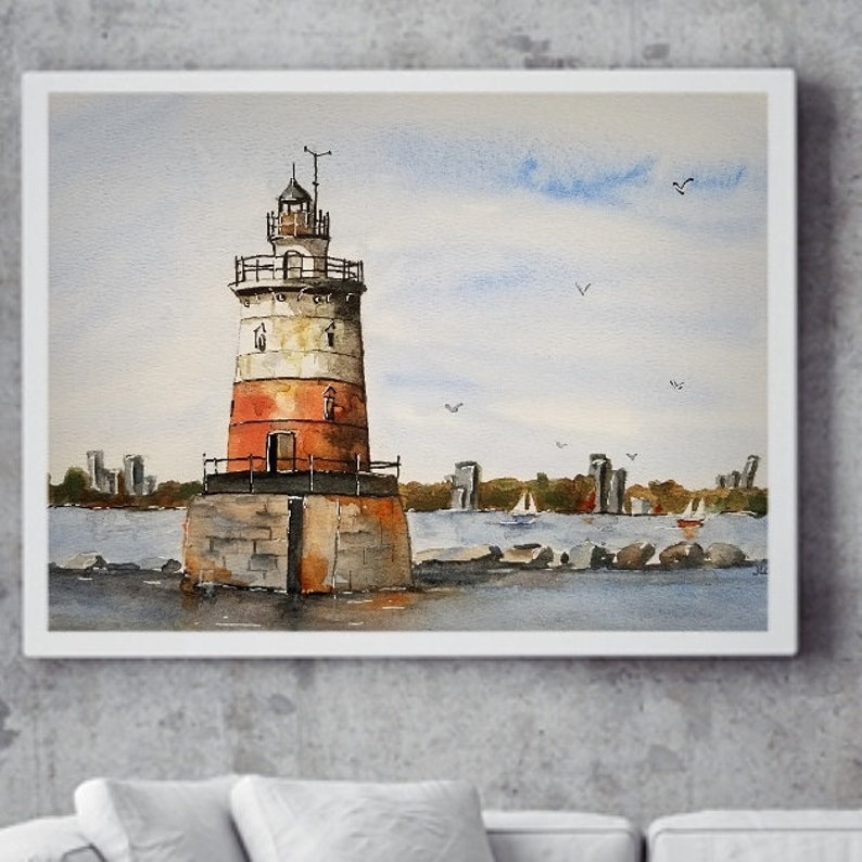 Lighthouse Original Painting Watercolor, Lighthouse Painting ...