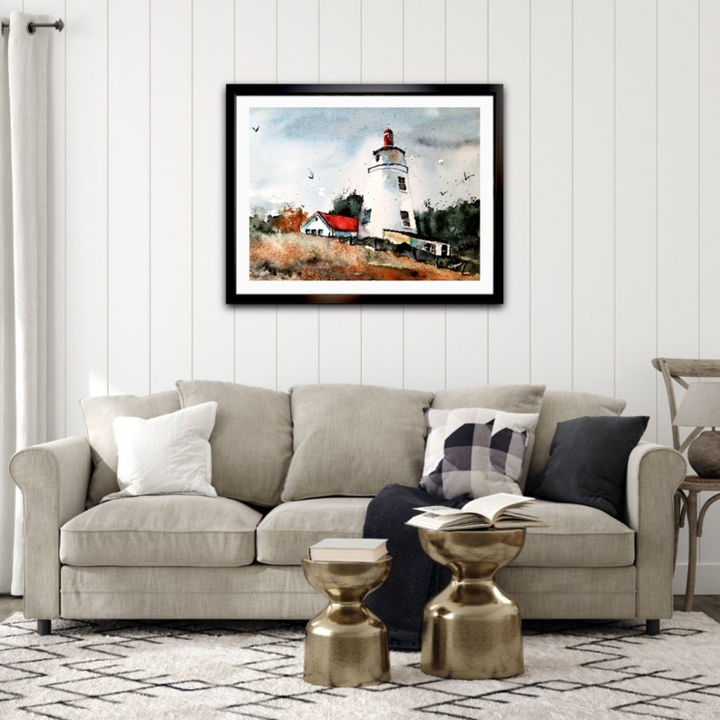 Lighthouse Original Painting Watercolor, Lighthouse Painting ...