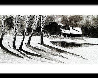 Ink // Original // Wall Art // Trees // Landscape // Birch Trees // Atmospheric // Home Decor // Fine Art // Jim Lagasse