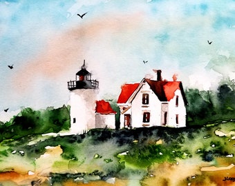 Watercolor Print/LANDSCAPE original watercolor/original painting modern /LANDSCAPE PAINTING /Lighthouse Prints/Maine Art/Jim Lagasse