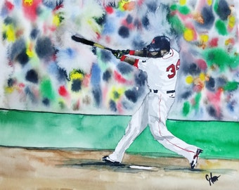 DAVID ORTIZ, Watercolor Print,  Red Sox Painting, , Watercolor Print ORIGINAL - Open Edition "Big Pap" David Ortiz