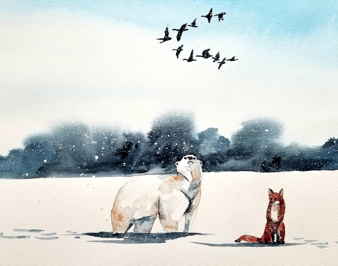 The Fox and the Polar Bear Print, Watercolor Print. Nursery Art, Kid's ...