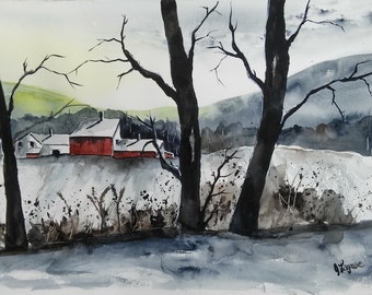 ORIGINAL painting watercolor painting WATERCOLOR Painting,watercolor landscape, Pinetreeart, WATERCOLOR, landscape original, painting