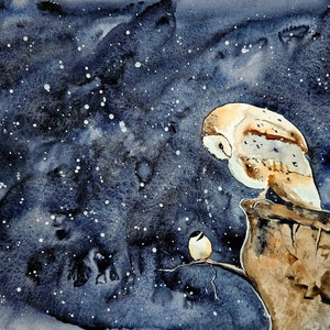 Barn owl Print, owl prints, animal art, bird painting, animals, watercolor print, birch tree print, wall art, animal wall art, prints,