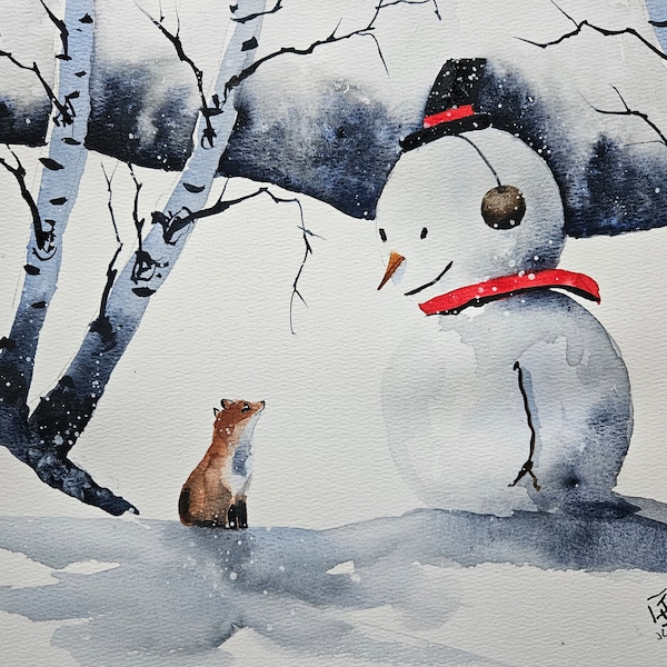 The Foxes, Fox painting, Animal painting, Fox, Watercolor original, animal art, jim lagasse, animal wall art, nursery art, painting, snowman