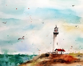 Watercolor Print/LANDSCAPE original watercolor/original painting modern /LANDSCAPE PAINTING /Lighthouse Prints/Maine Art/Jim Lagasse