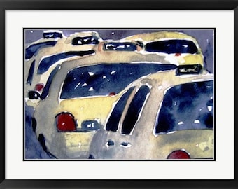 Original New York City, print LANDSCAPE , New York Taxi, Yellow Cab, Watercolor Prints, Wall Decor. Wall Prints, New York cabs, Cityscape