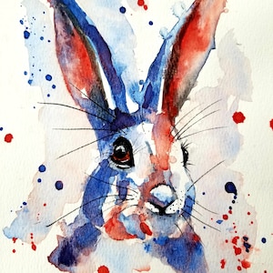 Pintura Conejo, Arte Animal, Arte de la habitación de los niños, ORIGINAL, Liebre, Acuarela, ACUARELA original, Pintura Conejo Arte Animal