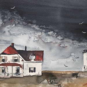 Pintura de faro, pintura original de un faro, pintura de paisaje marino, faro de acuarela, artista de Maine, pintura original, Lagasse