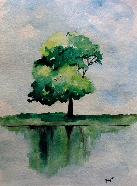Original peinture aquarelle arbre vert Simple Etsy