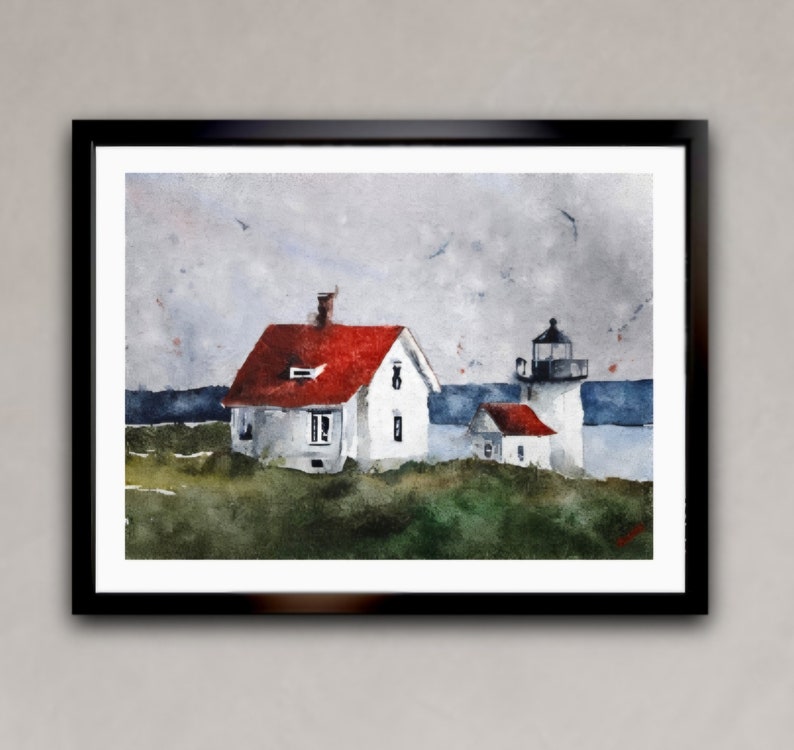 Lighthouse Original Painting Watercolor, Lighthouse Painting ...
