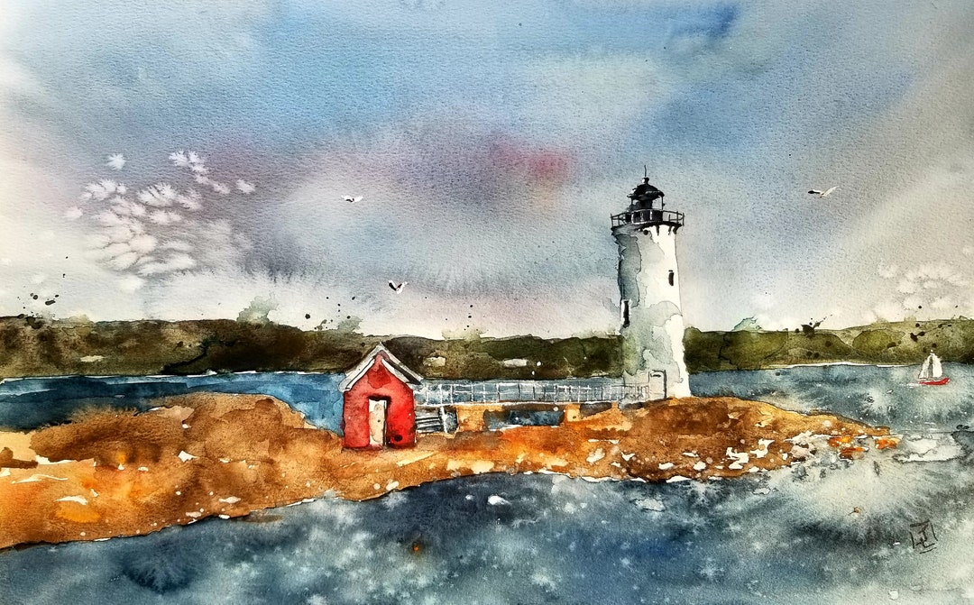 Lighthouse Watercolor Painting. Seascape. Original Painting, Jim ...