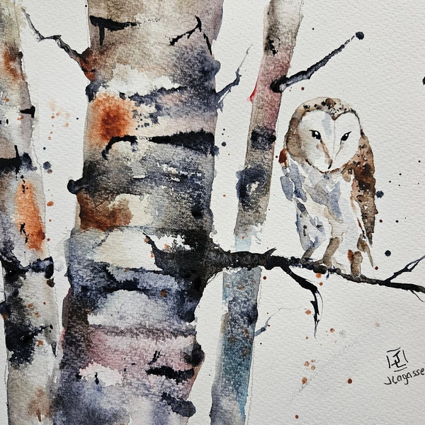 Owl Painting, Animal Art, children's room art, ORIGINAL, Barn Owl , watercolor painting, original WATERCOLOR , owl Painting Animal Art