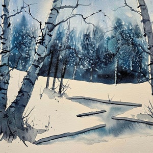 Watercolor Original Painting, birch tree painting, Landscape painting, Wall art, birch tree, watercolor painting, Jim Lagasse, Maine artist