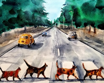 5 x 7&quot; Prints , Beatles,  Abbey Road, Beatles prints, watercolor prints, affordable prints, 5 x 7 art, prints, jim lagasse