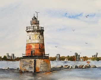 Leuchtturm Originalgemälde Aquarell, Leuchtturm, Aquarell Leuchtturm, Pinetreeart, Aquarell, Landschaft, Malerei, Maine