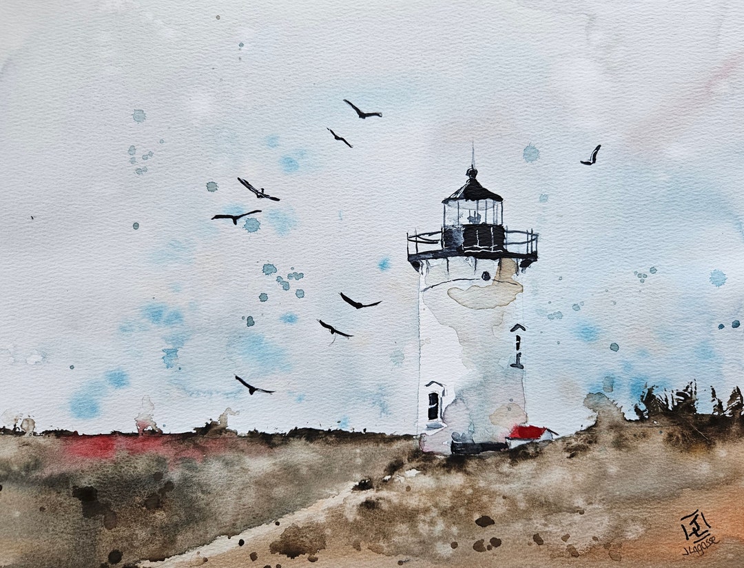 Lighthouse Original Painting Watercolor, Lighthouse Painting ...