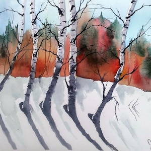 ORIGINAL painting watercolor painting original WATERCOLOR Birch Tree Art/jim lagasse/watercolor original/BIRCH trees/Silver Birches
