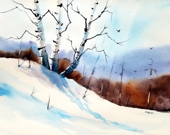 Birch tree painting, winter landscape painting, landscape art, wall decor, original painting, jim lagasse, wall art, birch trees