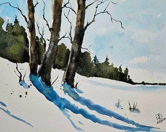 Watercolor Original Painting, Tree painting, Landscape painting, Wall art, home decor, watercolor painting, Jim Lagasse, Maine artist