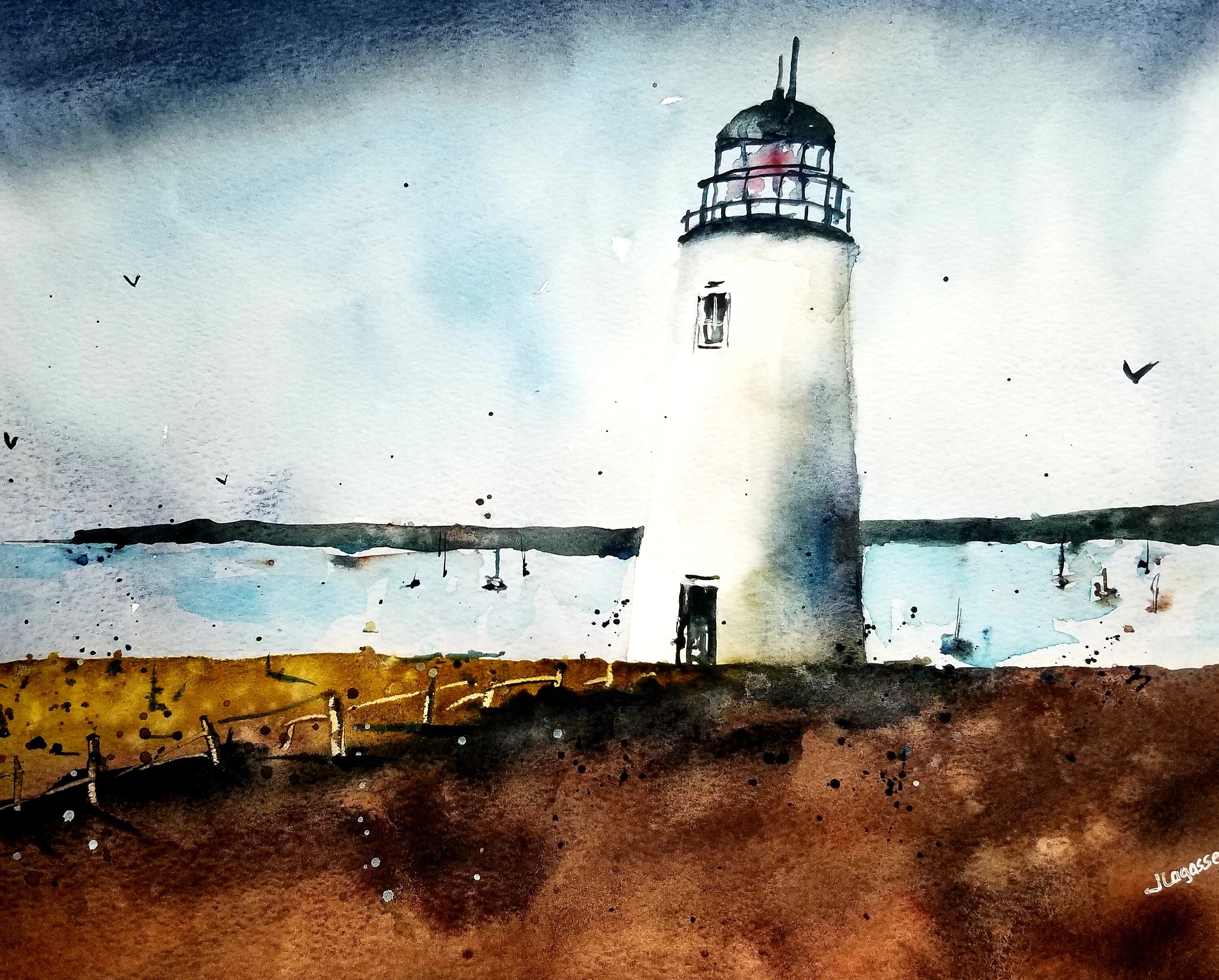 Lighthouse Original Painting Watercolor, Lighthouse Painting, Bass ...