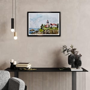 Quoddy Head Light, Maine – Original akvarellmålning av fyr 9 x 12 bild 3