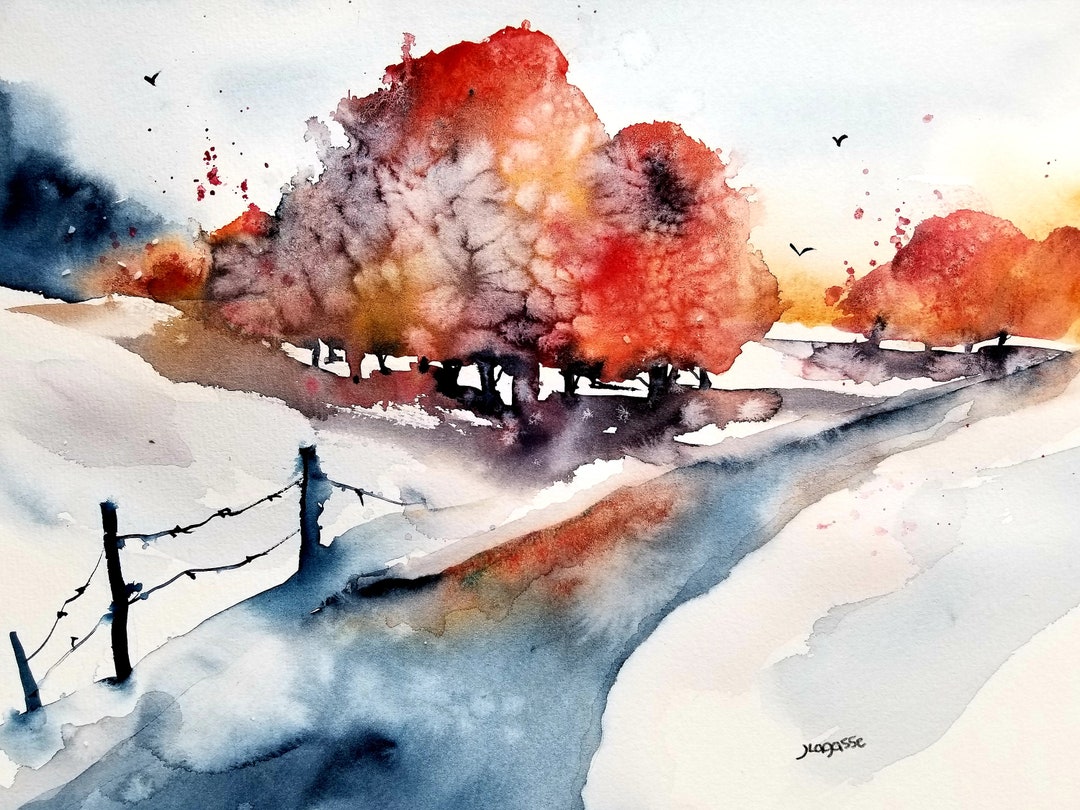 水彩画プリント/風景 オリジナル水彩画プリント、半抽象 /風景画
