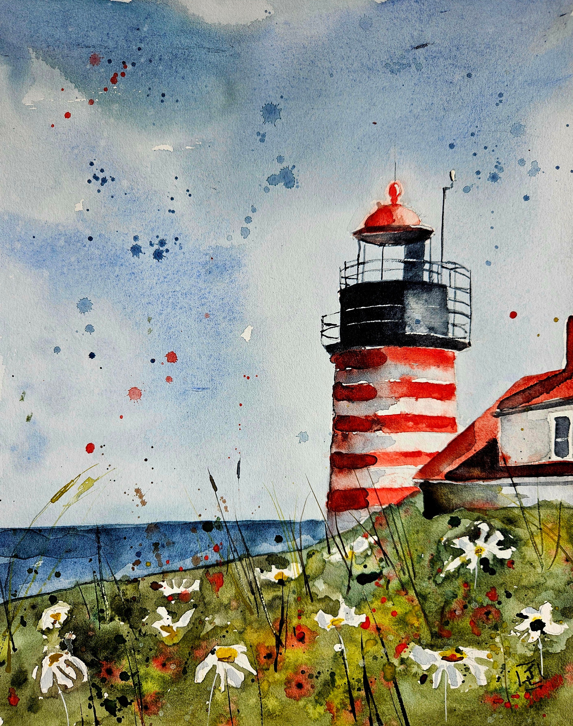 灯台オリジナル絵画水彩画、灯台の絵画、水彩画灯台、パインツリー