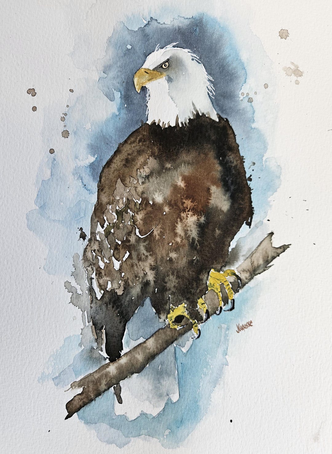 American Bald Eagle Watercolor Painting — Patriotic Wildlife Art 11x14 ...