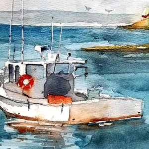 Lobster Boat watercolor print. seascape. limited edition print, jim lagasse, wall decor, Boats, wall art, watercolor prints, seascape