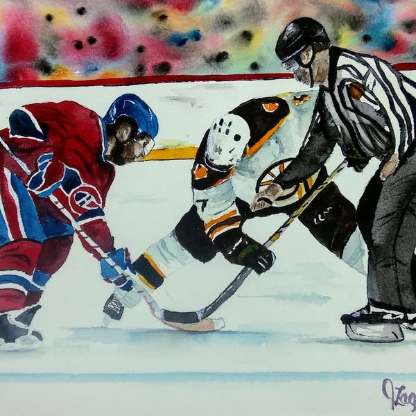 BOSTON BRUINS  | Watercolor Original Print  | Montreal Canadians | Boston Painting | boston watercolor | sports | Bruins | NHL | Sports