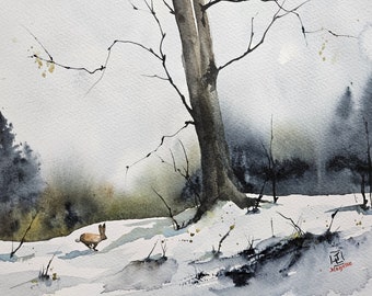 Watercolor Original painting, Winter Landscape Painting, Maine art, Maine landscape, Original watercolor painting, Jim Lagasse, painting