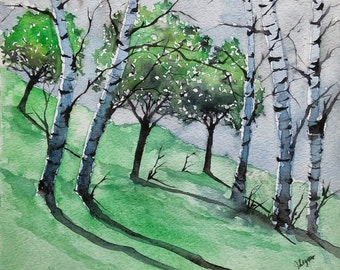ORIGINAL painting watercolor painting original WATERCOLOR Birch Tree Art/jim lagasse/watercolor original/BIRCH trees