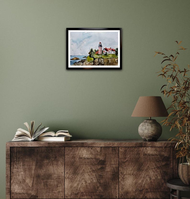 Quoddy Head Light, Maine – Original akvarellmålning av fyr 9 x 12 bild 5