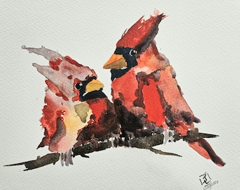 Cardinal Painting, Cardinal Art, children's room art, ORIGINAL, Bird art , watercolor painting, original WATERCOLOR, Painting Animal Art